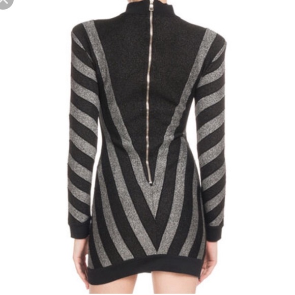 Balmain Paris Chevron Stripe Lurex Cocktail LS Dress - Picture 16 of 16